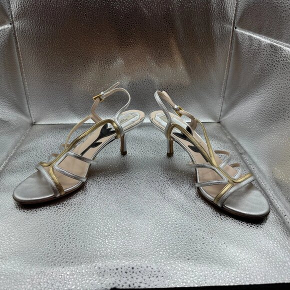 Size EU 35.5 Prada Platinum Gold Womens Leather Strappy Stiletto Heel Sandals - Picture 4 of 9